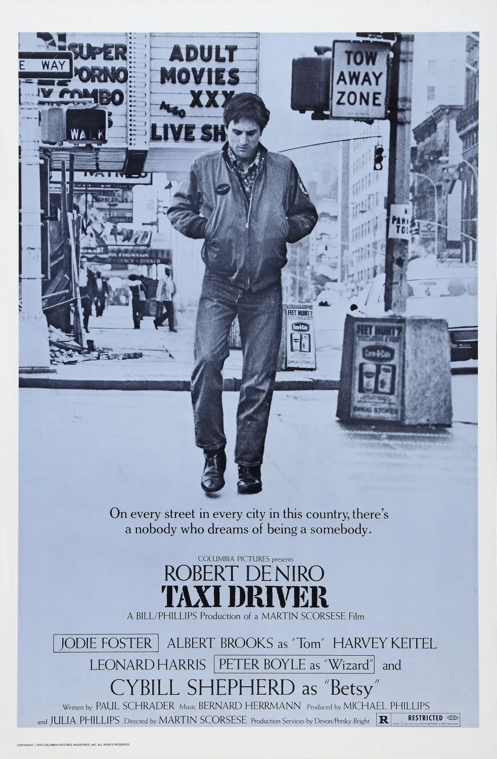 Travis Bickle walking alone in New York at night